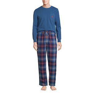 NWT Blake Shelton Lands End Men's Flannel Knit Pajamas Set Blue Plaid size LT